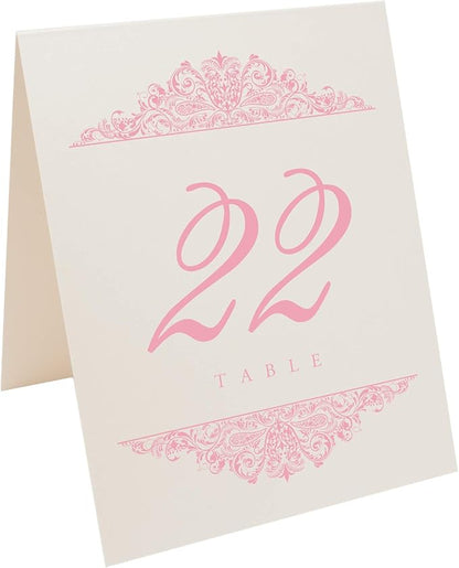 Paisley Wedding Table Numbers (Select Color/Quantity), Champagne, Pink, 1-20, Double Sided, Tent or Use in a Stand, Great for Parties & Restaurants - Made in the USA