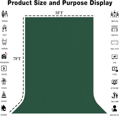 Dark Green Screen Backdrop 5x7FT Photography Green Background for Streaming Zoom, Photo Studio, Collapsible High Density Screen for Video Photography