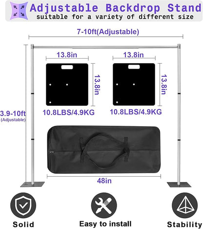 Backdrop Stand Heavy Duty 10x10Ft, Adjustable Metal Frame Pipe and Drape,Background Stand for Wedding Birthday Party Decorations