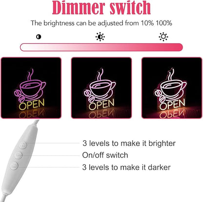 Coffee Cup Open Led Neon Sign For Business Wall Decor, Usb Powered Neon Coffee Signs For Coffee Bar Wall Decor Art Aesthetic Bistro Cafe Restaurant Kitchen Shop Window Welcome Sign