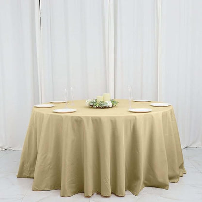Efavormart Round Tablecloth, 132 Inch Stain & Wrinkle Resistant Washable Table Cloth, Decorative Polyester Fabric Table Cover for Banquet, Wedding, Dining- Champagne