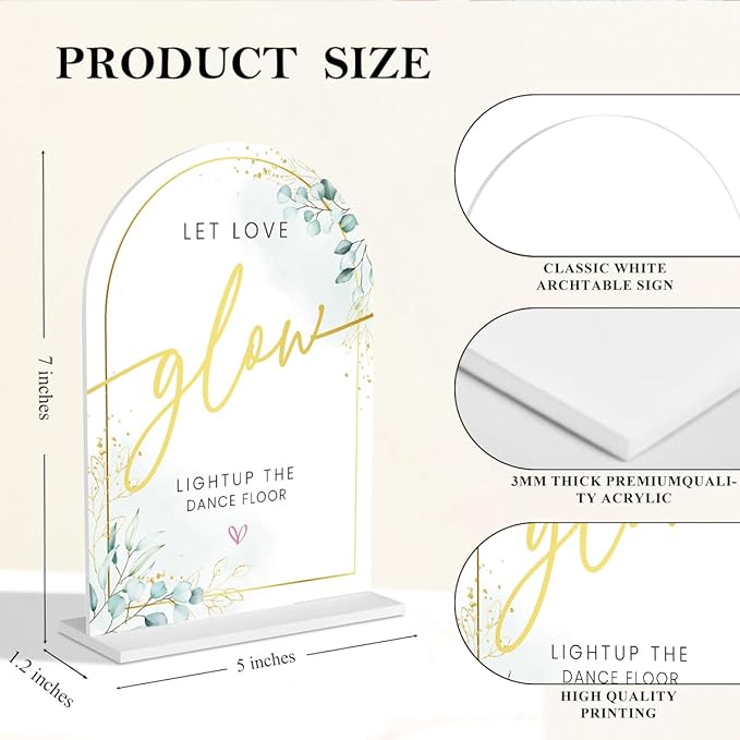 Acrylic Wedding Sign Set for Ceremony & Reception - 5x7 Inch White Guest Book, Let Love Glow Lightup The Dance Floor - Wedding Decor Bundle