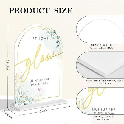 Acrylic Wedding Sign Set for Ceremony & Reception - 5x7 Inch White Guest Book, Let Love Glow Lightup The Dance Floor - Wedding Decor Bundle