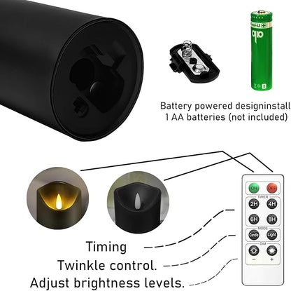 Flickering Flameless Candles, Battery Operated Acrylic LED Pillar Candles with Remote Control and Timer, Set of 9 (Black)