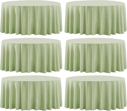 Round Tablecloth 132 Inch 6 Pack Sage Green Tablecloths Washable Decorative Linen Polyester Table Clothes Cover for Dining Table Banquets Buffet Parties and Wedding