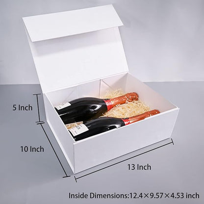 LIFELUM Christmas Gift Boxes with Lids for Presents 5 Pack White Gift Boxes 13.85 x 8.35 x 4.45 inch Large Gift Box Contains Card,Sticker,Ribbon, Shredded Paper Filler for Anniversary, Weeding Gifts