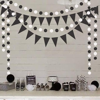 Cheerland Black and White Party Decoration Gothic Circle Garland Halloween Flag Banner for Summerween Birthday Hanging Streamer Banner Backdrop Wedding Baby Anniversary Graduation Shower Party Supply