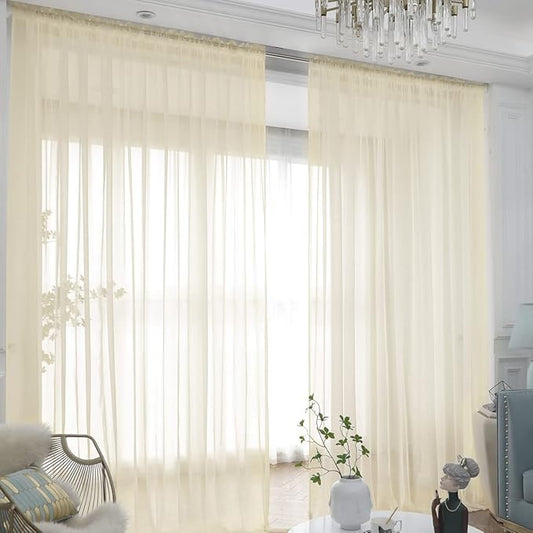 Window Light Yellow Sheer Curtains 72 Inches Long 2 Panels Sheer Curtain Basic Rod Pocket Panel for Bedroom Children Living Room Yard Kitchen (Light Yellow, 52" W x 72" L | 2 pcs)