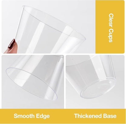 Goodluck 100PCS 9oz Clear Plastic Cups for Party, Disposable Clear Cups, Plastic Cocktail Glasses for Wedding Thanksgiving, Christmas, and