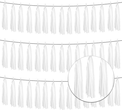 3P Metallic Fringe Banner Garland Foil Tinsel Streamer Wall Hanging Curtain Backdrop Banners for Parade Floats Graduation Decorations, Baby Bridal Shower Party Decoration(White)