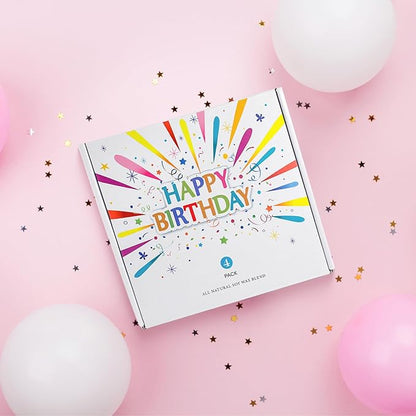 Happy Birthday Candles Set, 4 Pack Birthday Candle Gifts for Women, Unique Best Friend Birthday Gifts Ideas for Her and Him, Natural Soy Candle Scent of Vanilla Coconut/Lavender/Eucalyptus Mint - 7oz
