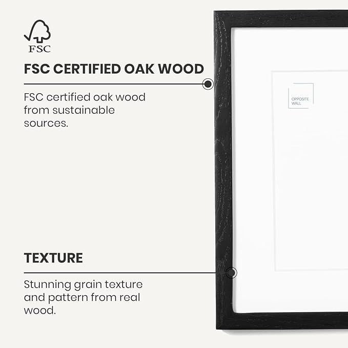 Opposite Wall - 9x12 in - Black Oak Wood Picture Frame - Lightweight, Versatile & Shatterproof - Wall Hanging Poster or Photo Frame - Wall Decor for Office, Gallery & Home