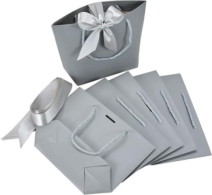 HUAPRINT Gift Bags with Handles,7.48×3.54×7.9 inches,Party Favor Bags with Bow Ribbon,12Pcs Grey Paper Bags for Birthday Wedding Bridesmaid Present Celebration Holiday