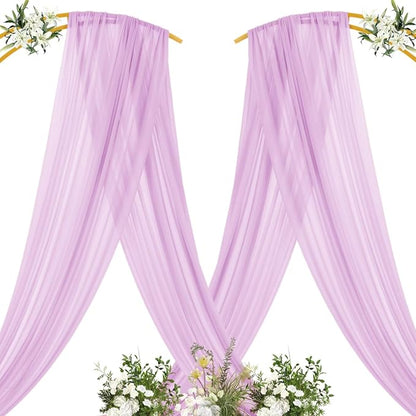 MLMC Lilac Purple Wedding Arch Draping Fabric 1 Panel 29" x 20 FT Extra Long Lavender Gauze Drapes Sheer Backdrop Curtains 6.6 Yards Outdoor Drapery Panels for Wedding Birthday Party Decoration