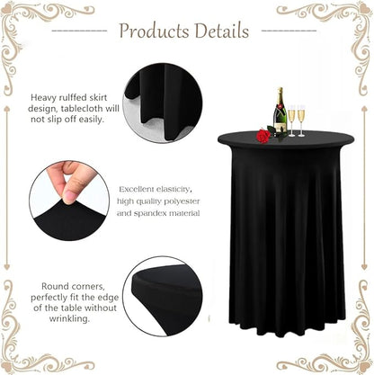 Albassa 4 Pack Cocktail Table Covers 32"x 43" Spandex Stretch Round Cocktail Tablecloths with Wavy Drapes Fitted High Top Bar Table Skirt for Wedding Party Banquet (Black, 4 PCS)