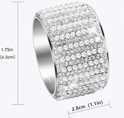 Diamond Pearls12cs Napkin Rings Rhinestone Crystal Glass Framed Napkin Holder Handmade Serviette Buckles for Christmas, Easter, Thanksgiving Day Wedding Banquet Home Party Decoration Dining Table