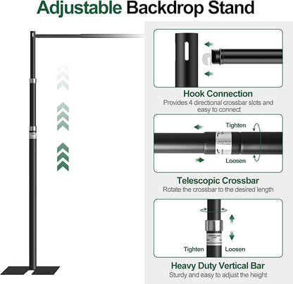 FUDESY Pipe and Drape Backdrop Stand Kit, 10x10ft Heavy Duty Backdrop Stand Adjustable Background Frame with Metal Base for Photography Wedding Parties Events Decoration, Black