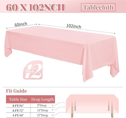 12 Pack 60 x 102 Inch Rectangle Tablecloth Pink Polyester Tablecloth for 6 Feet Rectangle Tables,Washable Fabric Table Cloth for Wedding Dining Table Buffet Parties Camping