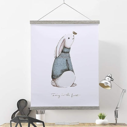Magnetic Poster Hanger, 40x27 40x30 40x60 Poster Frame Wood Wooden Magnet Print Posters Dowel Scroll Hanger Hangers Hanging Kit for Walls Map Canvas Artwork (Grey, 40")