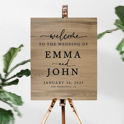 Andaz Press Large Wooden Welcome Sign for Wedding Rustic Welcome Sign 16" x 20" Custom Names Date & Location Fall Wedding Signage English Oak MDF Wood Finish Wedding Reception Indoor Outdoor Signs