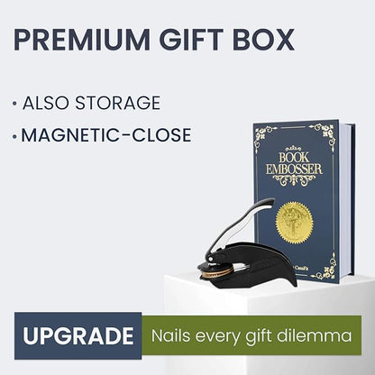 Upgraded Book Embosser Personalized | Custom Book Stamp | Storage Gift Box Set - Include Magnetic Bookmark and Eternal Pencil & 20 pcs Foil Sticker for Hardcover Books, Envelopes, Leather