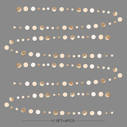 Champagne Gold Party Decorations Circle Dots Garland Gold Neutral Nude Neutral Cream Beige Boho Hanging Polka Dot Streamer for Bridal Shower Birthday Wedding Engagement Baby Shower Party Supplies