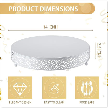 Wenqik Cake Stand 14 Inch Round Metal Cupcake Dessert Wedding Cake Stand Cookies Display Holder Fruit Serving Tray for Table Wedding Birthday Anniversary Party(White)