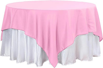 Efavormart 90" Square Polyester Table Overlay for Wedding Kitchen Dining Events - Pink