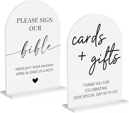 2Pcs Sign Our Bible Wedding Sign Cards and Gifts Signs for Wedding Engagement Party Bridal Shower Baby Shower Table Desk Acrylic Decor
