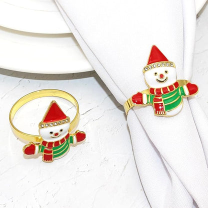 Snowman Napkin Rings Set of 6, Christmas Party Napkin Holder Buckles, Thanksgiving Xmas Napkin Rings (Red, One Size)