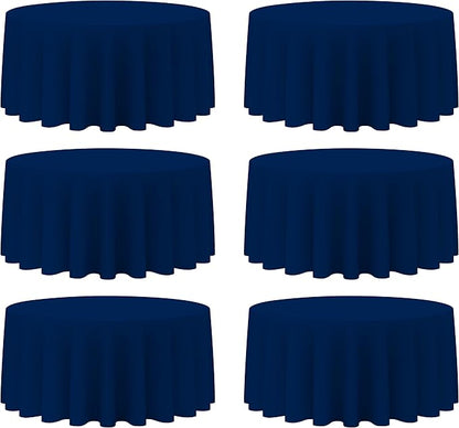 BRILLMAX 6 Pack Navy Blue 132 Inch Round Tablecloths Fit 72" Tables (Floor-Drop) - Circle Bulk Linen Polyester Fabric Washable Cloth Cover for Wedding Reception Banquet Birthday Party Buffet
