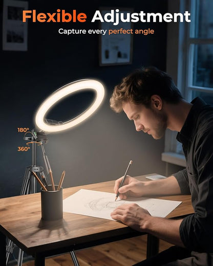 Sensyne 10'' Ring Light with 50'' Extendable Tripod Stand, LED Circle Lights with Phone Holder for Live Stream/Makeup/YouTube Video/TikTok, Compatible with All Phones
