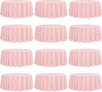 Fani 12 Pack 120 Inch Round Pink Polyester Tablecloths for Round Tables, Washable Table Cover for Wedding Party, Dining Table, Buffet, Banquet, Restaurant, Camping