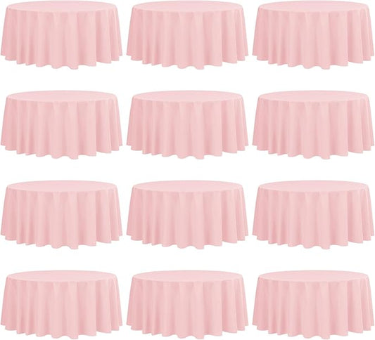 fani 12 Pack 90 Inch Round Tablecloth Pink Polyester Fabric Table Cloth for Round Table,Washable Table Cover for Wedding Party Dining Table Buffet Banquet Restaurant and Camping