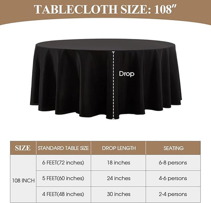Round Tablecloth 6 Pack 108 Inch Black Tablecloths Washable Decorative Linen Polyester Table Clothes Cover for Dining Table Banquets Buffet Parties and Wedding