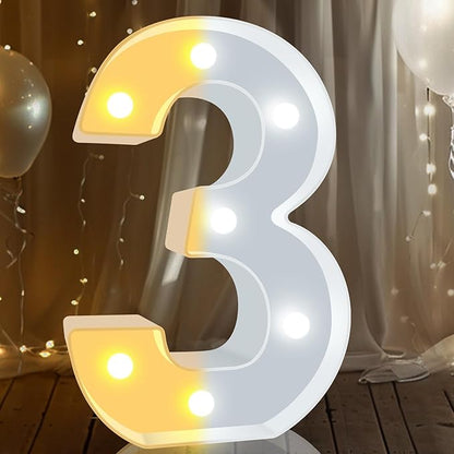 Pooqla LED Light Up Numbers, Warm White and Cool White Decorative Lighted Marquee Numbers, Light Up Numbers for Boys Girls Party, Wedding, Bar, Night Light, Room Decor, Birthday Decoration, Number 3