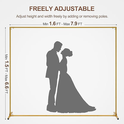 Walensee 7.9FTx6.6FT Gold Wedding Arch Backdrop Stand, Adjustable Square Metal Arch Frame for Ceremony Party Birthday Baby Shower Bridal AnniversaryGarden Balloon Photo Decoration