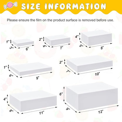 Leinuosen 7 Pcs Large Buffet Risers Set 6" to 12" Acrylic Display Box Catering Dessert Table Riser Food Display Decorative Stand with Hollow Bottom for Catering Supplies(White, Rectangle)