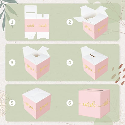 QIKSION Pink Wedding Card Box, Gold Foil Gift Card Box for Party, Wedding Reception, Graduation, Birthday, Baby Shower, Raffle