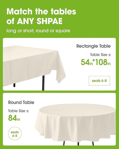 Pureegg Plastic Table Cloth Disposable 10 Pack, 54 x 108 Inch Table Cloths, Party, Wedding, Thanksgiving Decorations, Fall Tablecloths, Rectangle, Beige Plastic Cover, Leakproof & Sturdy, Cream, Ivory
