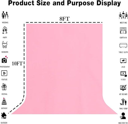 8x10FT Pink Screen Backdrop Background for Photography, Polyester Photo Backdrop for Photoshoot, Party, Video
