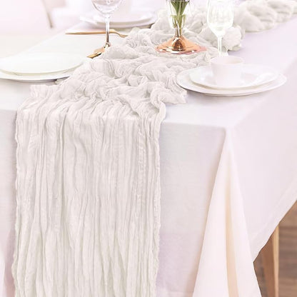Cheesecloth Table Runner 10FT (35x120 Inch) - 6 Pack White Boho Gauze Fabric Cheese Cloth Table Runner Rustic Sheer Table Runners Cheesecloth for Wedding, Bridal Shower, Birthday Party Decor