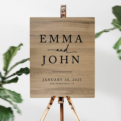 Andaz Press Large Wooden Welcome Sign for Wedding Rustic Welcome Sign 16" x 20" Custom Names Date & Location Modern Wedding Signage English Oak MDF Wood Finish Wedding Reception Indoor Outdoor Signs