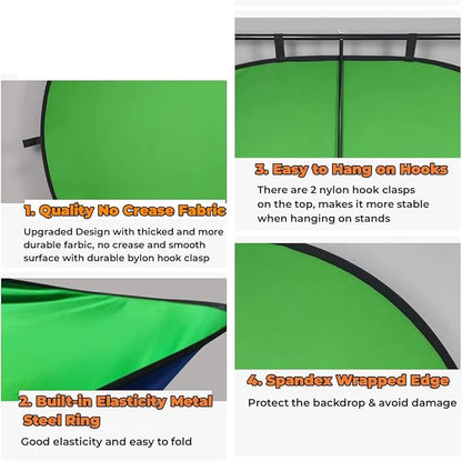 Blue Green Screen Backdrop Double Sided Collapsible Greenscreen Backdrop with Carrying Bag,Portable Pop Up Green Screen Background for Streaming Webcam, Blue & Green 59.1 * 78.7"