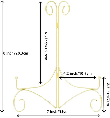 Plate Display Stands with Hinged Folding Design, 8 Inch Picture Frame Stand for Tables, Decorative Easels for Plates, Photos, Cards and Books, 8’’ Gold, 2-Pack