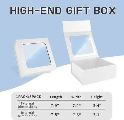 White Gift Boxes with Window,7.5"x7.5"x3.1" Bridesmaid Boxe for Gift Giving,Birthday Gift Box with Magnetic,Closure Lid Gift Boxes for Presents,Cute Boxe,Luxury for Gift Packaging,Gift Box for Wrapping Gifts