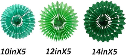 15pcs 10'' 12'' 14'' Paper Fans Decorations Green Theme Party Decor Round Tissue Paper Fans Hanging Paper Fans Set Party Paper Honeycomb Fans Decorations for Party Birthday Wedding Events