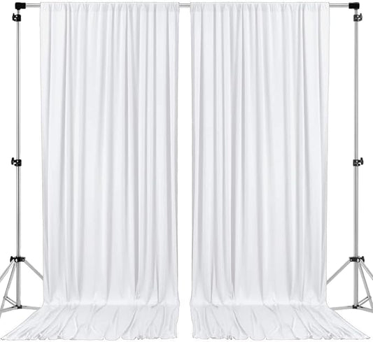 AK TRADING CO. 10 feet x 8 feet IFR Polyester Backdrop Drapes Curtains Panels with Rod Pockets - Wedding Ceremony Party Home Window Decorations - White