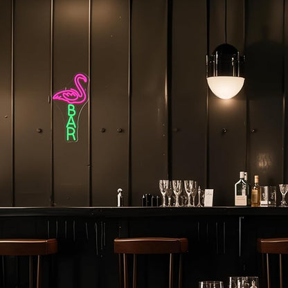 Lucunstar Flamingo Bar Neon Sign,LED Light Up Sign for Wall Decor Dimmable USB Powered Animal Neon Light for Bar LED,Man Cave,Art Signs Decor Gifts