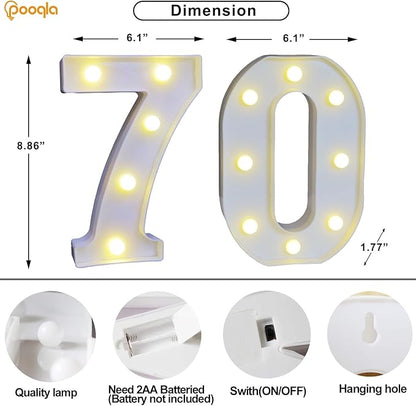 Pooqla 70th Birthday Decorations for Her Him, 35 Colors LED Light Up Numbers with Remote, Multicolor Marquee Numbers 70 Sign for Party Wedding Anniversary Decor 70th Birthday Gift, Number 70